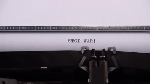 Typing "Stop War!" on a Typewriter