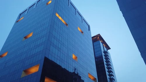 High class buildings complex at dusk, Bucharest Romania