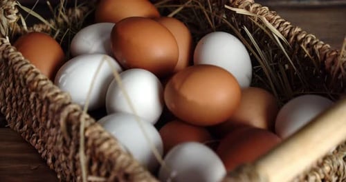 The Basket of Raw Eggs Rotates Slowly.