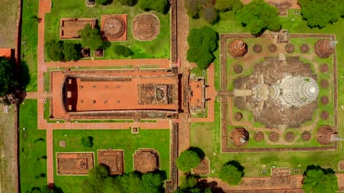 Aerial View of Ayutthaya Temple Wat Ratchaburana Empty During Covid in Phra Nakhon Si Ayutthaya