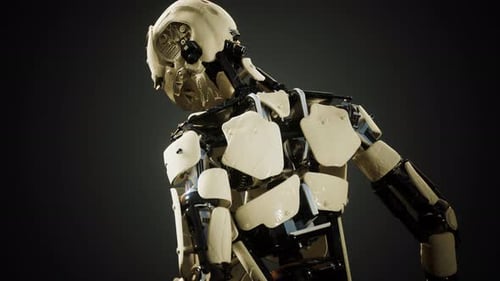 Detailed Futuristic Humanoid Robot Walking Animation