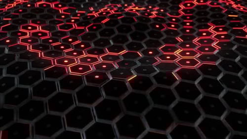 Abstract Futuristic Hexagon Grid with Glowing Red Lights Animation