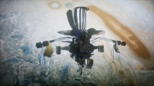 Space Probe Orbiting a Gas Giant Planet in Deep Space