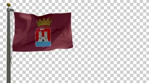 Realistic Waving Flag with Royal Crown and Castle Emblem Loop