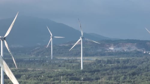 Wind Turbines in mountain during sunset