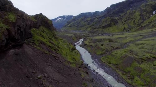 The Landscape of Thorsmork in Highland of Iceland From Drone Aerial View