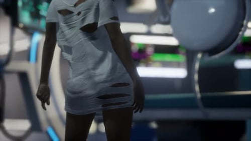 Futuristic Survivor in Torn Clothing Animation in Sci-Fi Environment