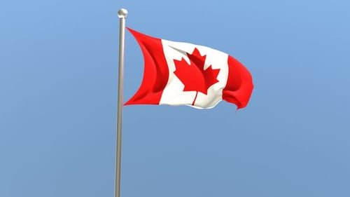 Animated Canada Flag Waving on Pole