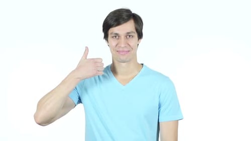 Man Giving Thumbs Up on White Background