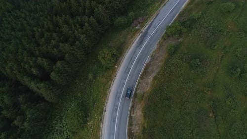 Black Car Driving on Forest Mountain Road