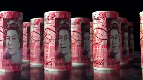 Pound Sterling money banknotes rolls seamless loop