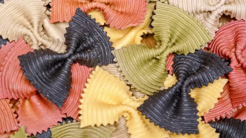Close Up of Colorful Uncooked Farfalle Pasta