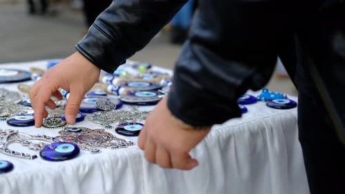 Close Up of Evil Eye Amulets at Market