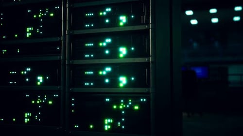Animated Data Servers with Green and Blue Lights