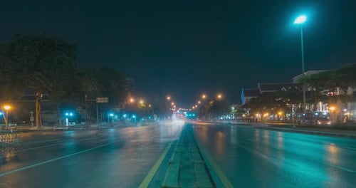 Hyperlapse of Night City Traffic on Street Intersection. Timelapse of Cars and Motorbikes Movement.