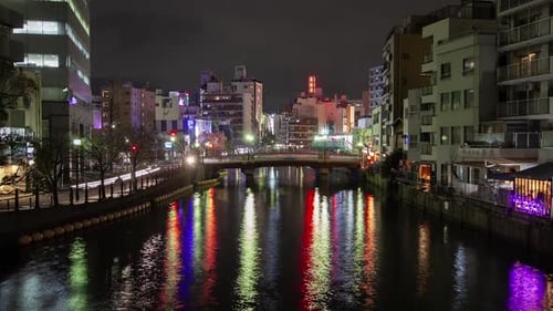 Night River Cityscape Bridge Wasseroberfläche Tokio