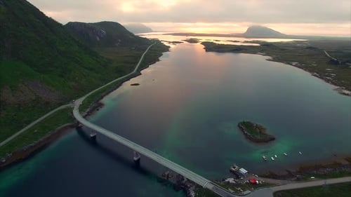 Scenic road on Lofoten, aerial view