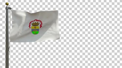 Waving White Flag with Colorful Coat of Arms on Alpha Channel