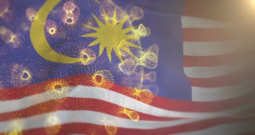 Malaysian Flag With Corona Virus Bacteria