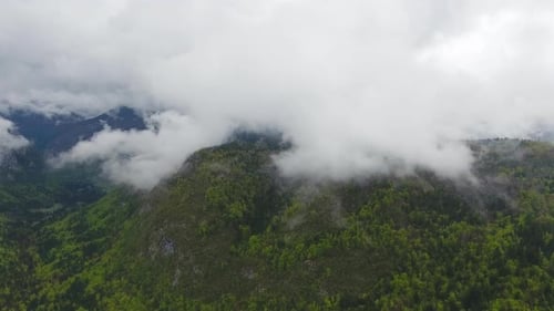 Aerial View of Clouds Over Forested Mountains