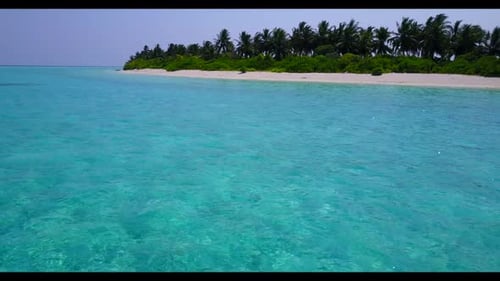 Aerial drone view sky of tranquil coast beach voyage by clear lagoon with white sand background of a