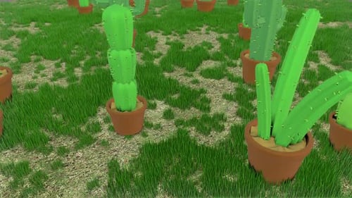 Animated Walk Through a Stylized Cactus Field