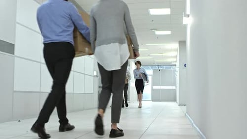 Coworkers Carrying Boxes to New Office