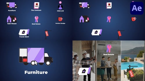 Íconos y títulos de negocios inmobiliarios para After Effects