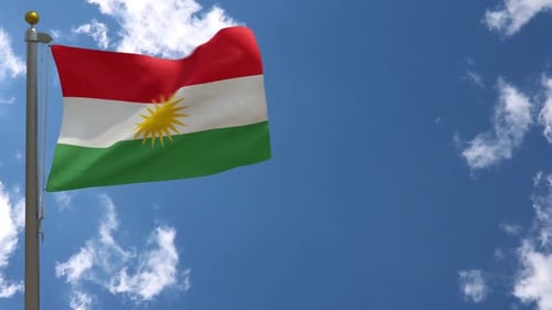 Waving Flag of Kurdistan Against Blue Sky