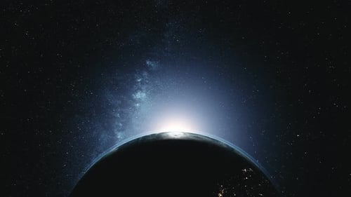 Realistic Earth Planet Rotation with Bright Sun Rise in Starry Space