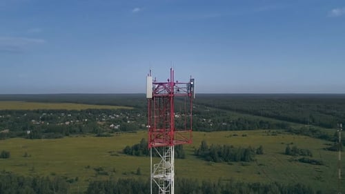 Aerial View To Telecom Tower for Troubleshooting of the Communication Equipment
