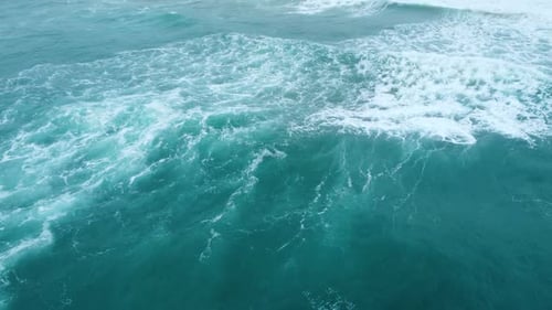 Clear Ocean Water Powerful Stormy Sea Waves Aerial View of Pure Water Texture Huge Waves and Sea