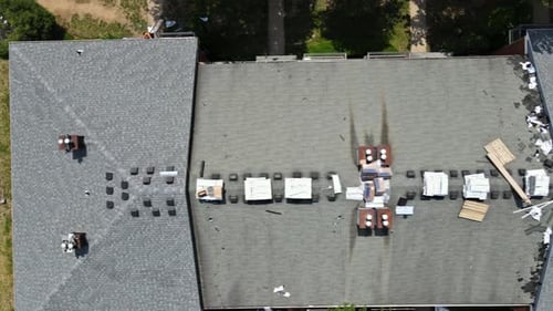 Aerial View of Roof Construction and Repair