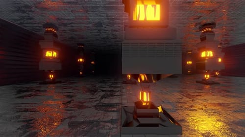3D rendered animation of interior of an alien engineering room