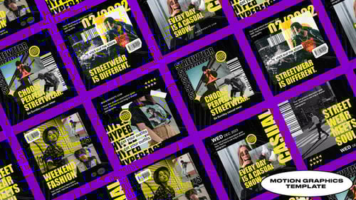 Animated Streetwear Fashion Social Media Posts with Kinetic Text & Grunge Elements