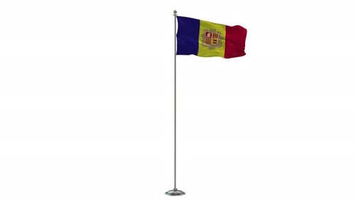 Andorra Flag Waving on Flagpole with White Background