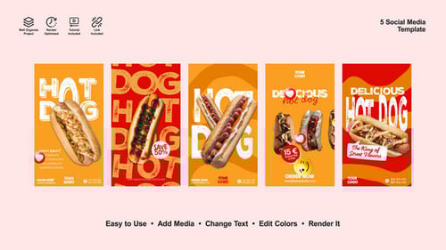 Dynamic Hot Dog Instagram Story Templates for Fast Food Marketing