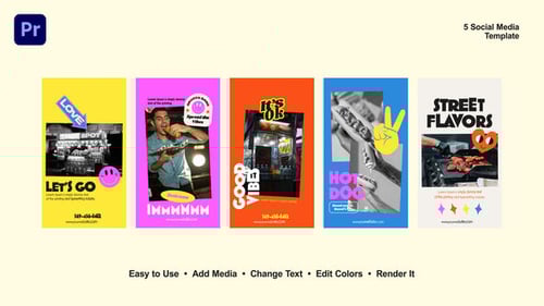 Vibrant Food Themed Social Stories with Dynamic Text