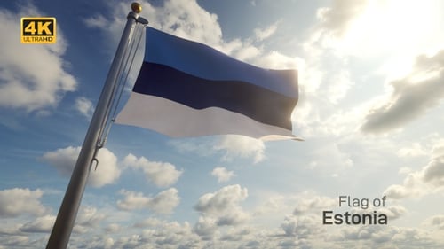 Estonia Flag Waving in Realistic Blue Sky