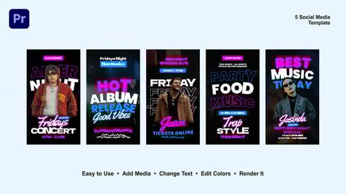 Vibrant Neon Music Instagram Stories Templates