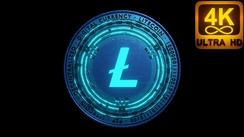 Litecoin Peer To Peer Cryptocurrency Digital Coin Logo Hi Tech Network 3 D Render 4 K Video