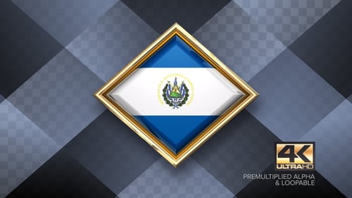 El Salvador Flag 3D Animation with Golden Frame