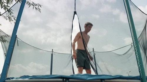 Man Does Flips on Trampoline Outside