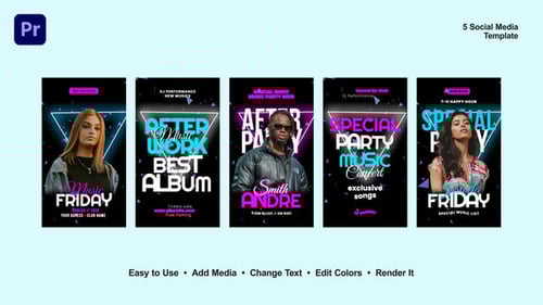 Dynamic Neon Party Event Social Media Templates