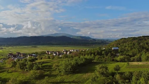 Panoramic View Countryside Rural Nature Landscape in Summer Carpathian Mountains Ukraine