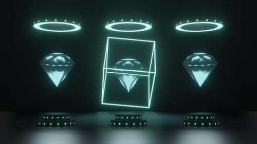 Glowing Geometric Diamonds and Rotating Cube Presentation
