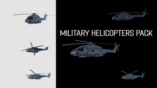 3D Animated Military Helicopter Flying on Transparent Background