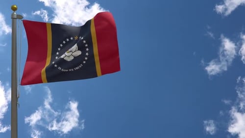 Realistic Waving Mississippi State Flag Against Blue Sky
