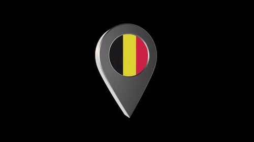 3D Animated Location Pin with Belgium Flag