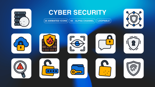 Animated Cyber Security Icons with Alpha Channel for Digital Protection